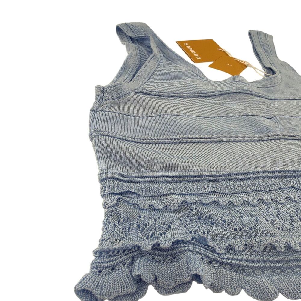 Sandro Women's Sky Blue Pointelle Knit Short Tank Top Size 1 | Small - Picture 6 of 10